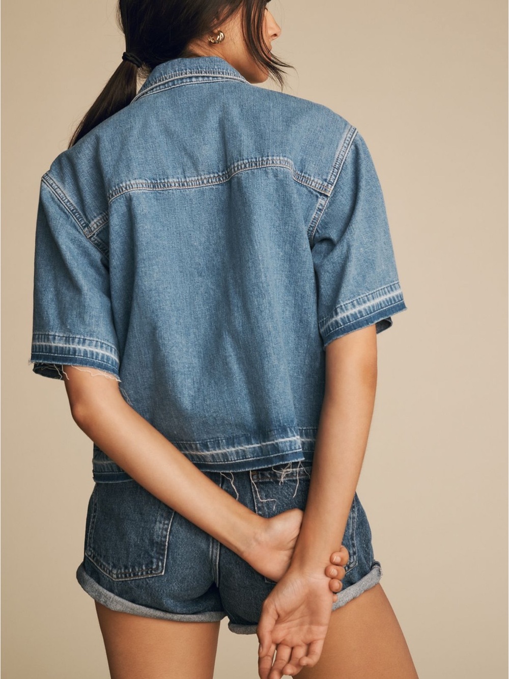 Anthropologie Pilcro Women’s Boxy Buttondown (Snaps) - SZ L- Blue Denim Shirt - Picture 2 of 14